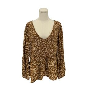 Old Navy Golden Brown Baby Doll V Neck Blouse (Size 2X)